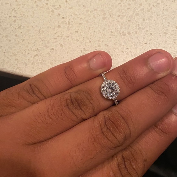 Halo Round Cut Engagement Ring Sterling Silver Stamped 925 Austrian Crystal - Picture 5 of 14